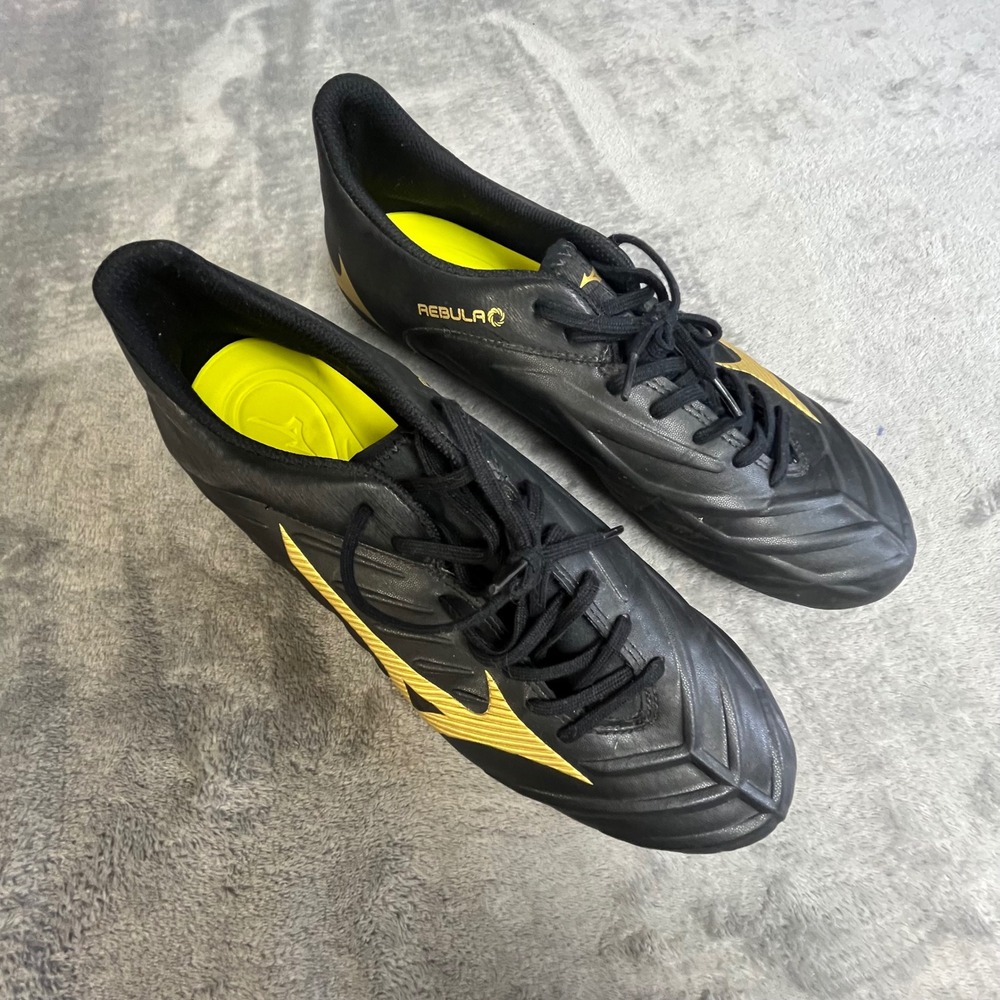 Mizuno Rebula 2 V3 Soccer Cleats Mens 9.5 Black Gold P1GA187550 Shoes